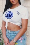 White Street Print Letter O Neck T-Shirts