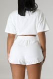 Pink Casual Solid Frenulum Basic O Neck Short Sleeve Two Pieces