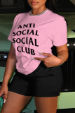 Red Casual Letter Print Basic O Neck Short Sleeve Two Pieces