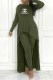 Army Green Casual Print Letter O Neck Long Sleeve Two Pieces