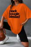 Orange Casual Letter Print Basic O Neck Short Sleeve Two Pieces
