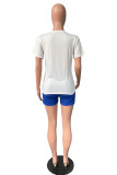 Red Casual Letter Print Basic O Neck Short Sleeve Two Pieces
