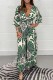 Dark Green Casual Print Patchwork V Neck Long Dress Dresses