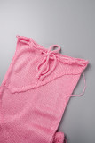 Pink Sexy Solid Backless Slit Strapless Sleeveless Two Pieces