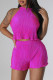 Rose Red Casual Solid Patchwork Fold O Neck Sleeveless Two Pieces