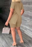 Red Casual Print Slit Letter Half A Turtleneck Short Sleeve Two Pieces