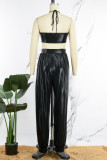 Gold Sexy Solid Hollowed Out Backless Strap Design Halter Regular Jumpsuits