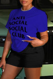 Red Casual Letter Print Basic O Neck Short Sleeve Two Pieces
