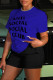 Blue Casual Letter Print Basic O Neck Short Sleeve Two Pieces