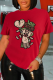 Red Daily Cute Print Patchwork O Neck T-Shirts