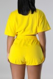 Pink Casual Solid Frenulum Basic O Neck Short Sleeve Two Pieces