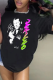 Black Daily Vintage Print Patchwork O Neck T-Shirts