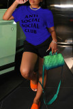 Red Casual Letter Print Basic O Neck Short Sleeve Two Pieces
