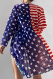 Red Blue Sexy Print Patchwork Swimsuit Three Piece Set (With Paddings)