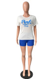 Red Casual Letter Print Basic O Neck Short Sleeve Two Pieces