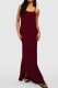 Burgundy Casual Print Backless Spaghetti Strap Long Dress Dresses