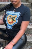 Black Street Print Letter O Neck T-Shirts