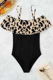 Black Sexy Print Patchwork Backless Swimwears (With Paddings)