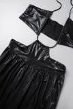 Gold Sexy Solid Hollowed Out Backless Strap Design Halter Regular Jumpsuits