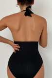 Coffee Sexy Solid Bandage Backless Swimwears (With Paddings)