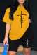 Ginger Casual Print Basic O Neck Short Sleeve Two Pieces