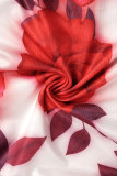Rose Red Sexy Print Backless Fold Spaghetti Strap Sleeveless Dress Dresses