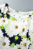 Multicolor Casual Print Basic O Neck Short Sleeve Two Pieces