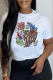 White Casual Street Print Patchwork O Neck T-Shirts