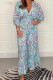 Blue Casual Print Patchwork V Neck Long Dress Dresses