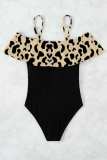 Black Sexy Print Patchwork Backless Swimwears (With Paddings)