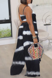 Blue Sexy Casual Print Backless Spaghetti Strap Sleeveless Two Pieces