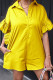 Yellow Casual Solid Patchwork Turndown Collar Regular Romper