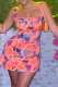 Multicolor Sexy Print Backless Square Collar Vest Dress Dresses
