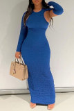 Light Blue Casual Solid Patchwork O Neck Long Sleeve Dresses