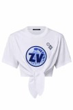 White Street Print Letter O Neck T-Shirts
