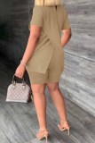 Red Elegant Print Patchwork Slit Half A Turtleneck Short Sleeve Two Pieces