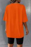Orange Casual Letter Print Basic O Neck Short Sleeve Two Pieces