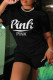 Black Casual Letter Print Basic O Neck Short Sleeve Two Pieces