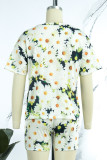 Multicolor Casual Print Basic O Neck Short Sleeve Two Pieces