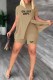 Khaki Casual Print Slit Letter Half A Turtleneck Short Sleeve Two Pieces