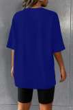 Blue Casual Letter Print Basic O Neck Short Sleeve Two Pieces