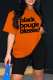 Orange Casual Letter Print Basic O Neck Short Sleeve Two Pieces