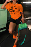 Red Casual Letter Print Basic O Neck Short Sleeve Two Pieces