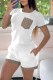 White Street Letter Patchwork O Neck Short Sleeve Two Pieces
