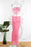 Pink Sexy Solid Backless Slit Strapless Sleeveless Two Pieces