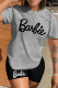 Grey Black Casual Print Basic O Neck Short Sleeve Two Pieces