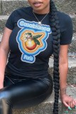Black Street Print Letter O Neck T-Shirts