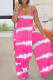 Rose Red Sexy Casual Print Backless Spaghetti Strap Sleeveless Two Pieces