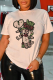 White Daily Cute Print Patchwork O Neck T-Shirts