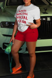 Red Casual Letter Print Basic O Neck Short Sleeve Two Pieces